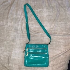 Cole Haan Jitney Shelia crossbody shiny patent, vibrant teal